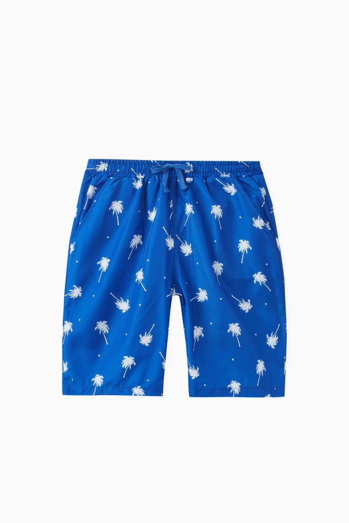 

Palm Tree Print Drawstring Shorts in Cotton, Multicolour