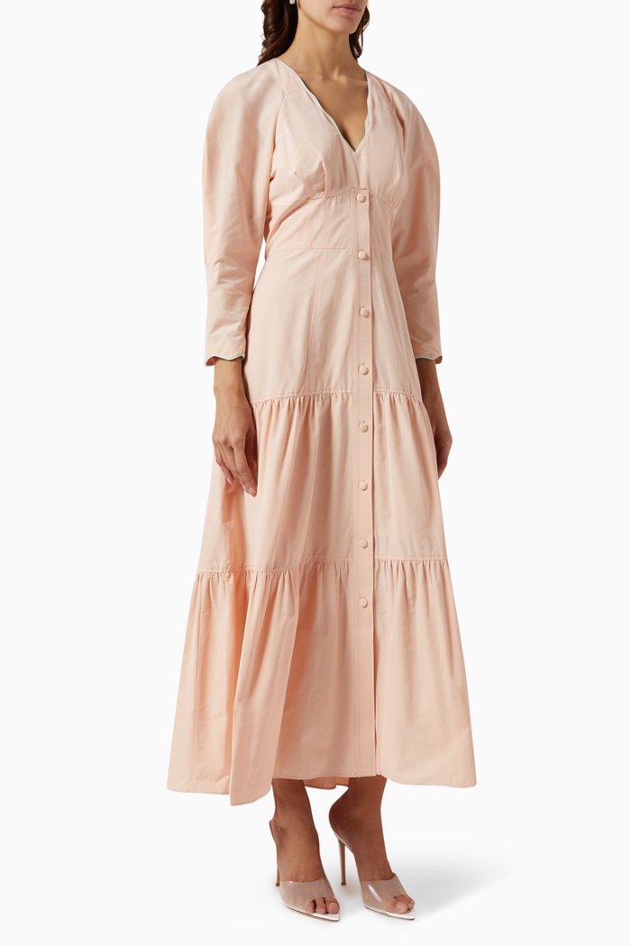 

Tiered Maxi Dress in Cotton Blend, Pink