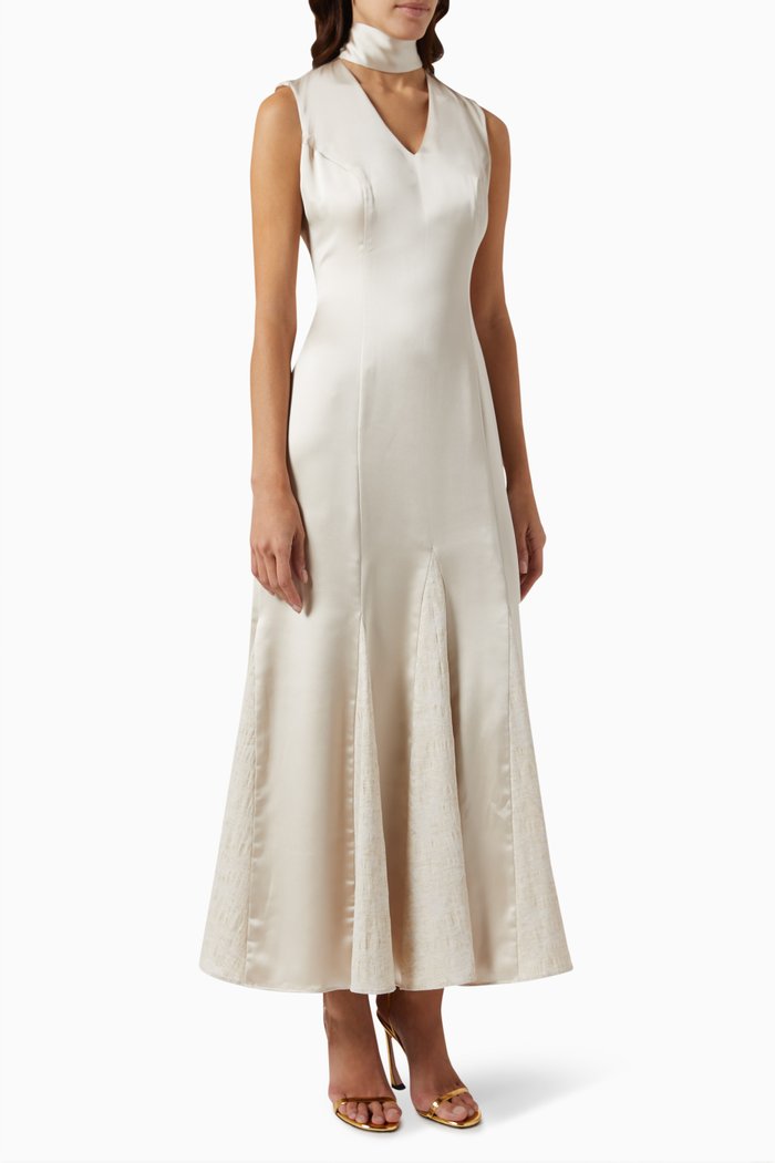

Collar Maxi Dress in Satin, Neutral
