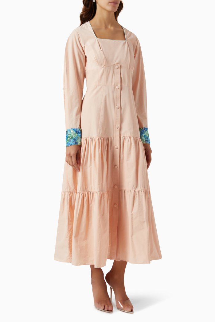 Tiered Maxi Dress in Cotton Blend, Pink