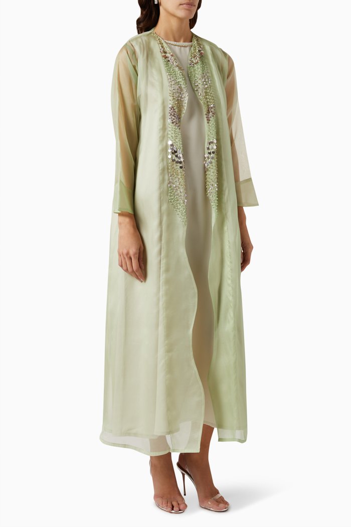

Embellished Abaya Set in Silk, Green