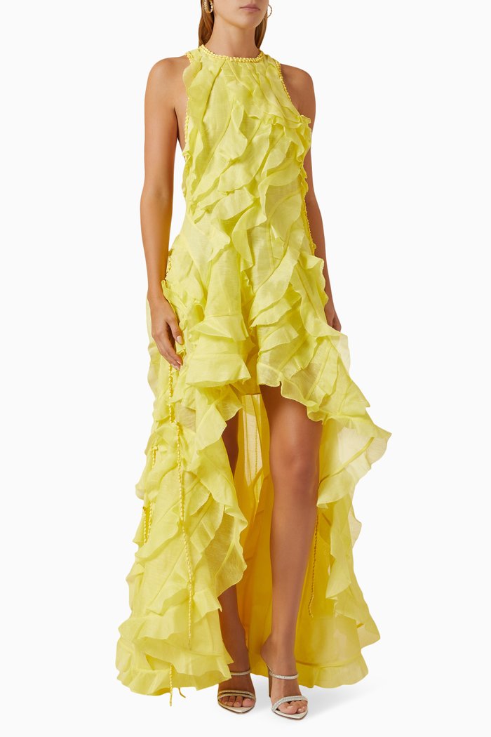 

Wonderland Ruffle Gown in Linen & Silk, Yellow