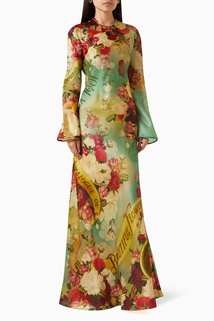 

Wonderland Bias Maxi Dress in Silk-satin, Multicolour