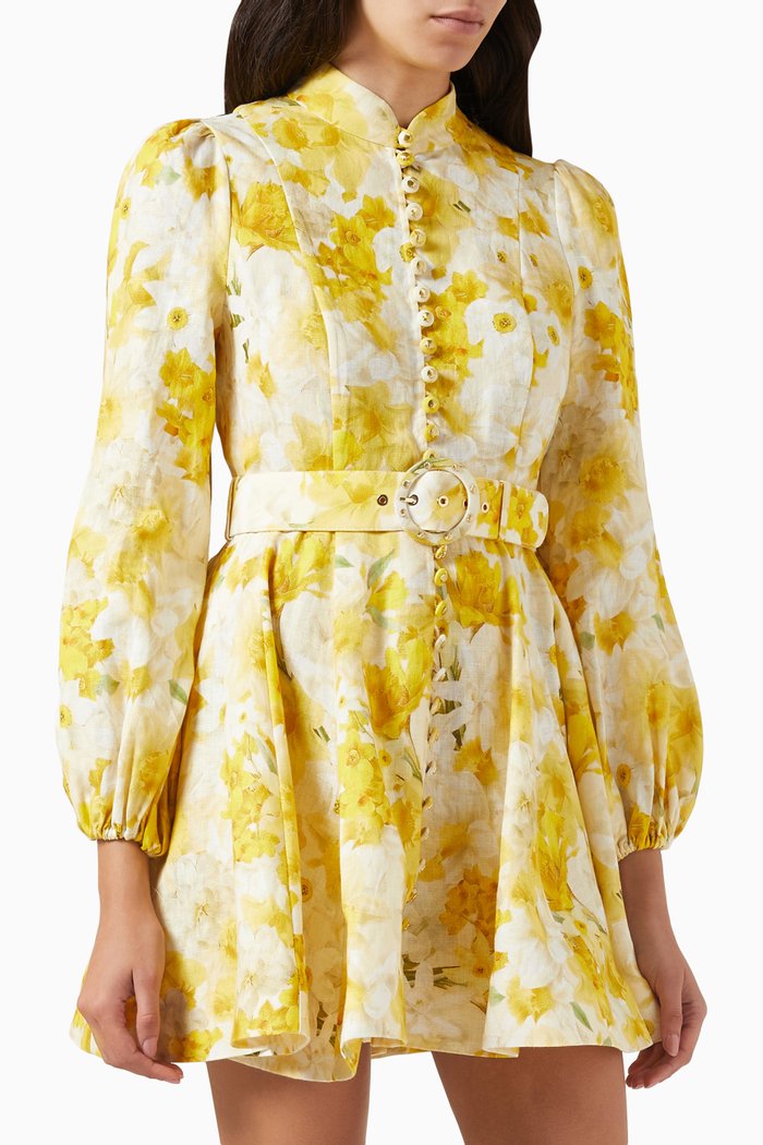 

Wonderland Buttoned Mini Dress in Linen, Yellow