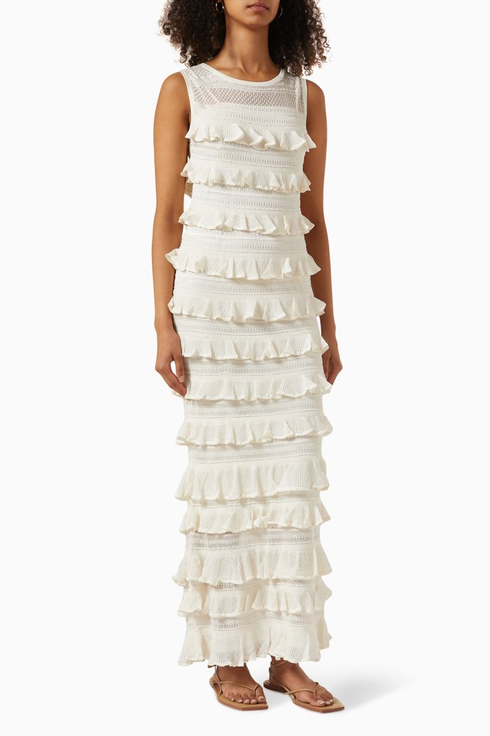 

Wonderland Frill Midi Dress in Viscose, White