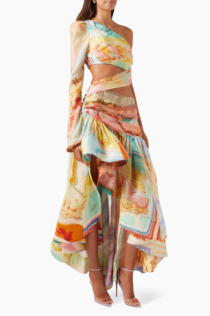 

Tama One-shoulder Midi Dress in Silk-linen Organza, Multicolour