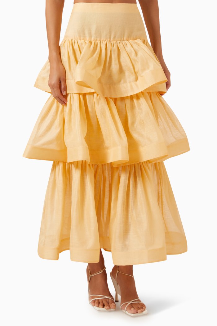 

Coaster Tiered Midi Skirt in Silk-linen Organza, Yellow