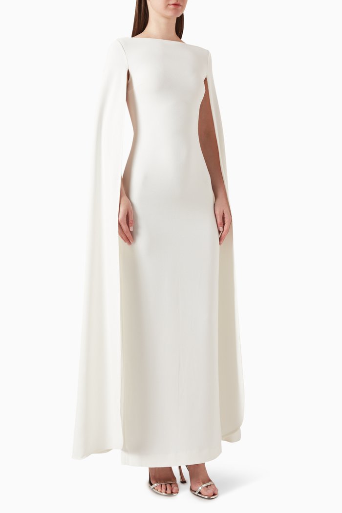 

Sadie Cape-sleeve Maxi Dress in Crepe, Neutral