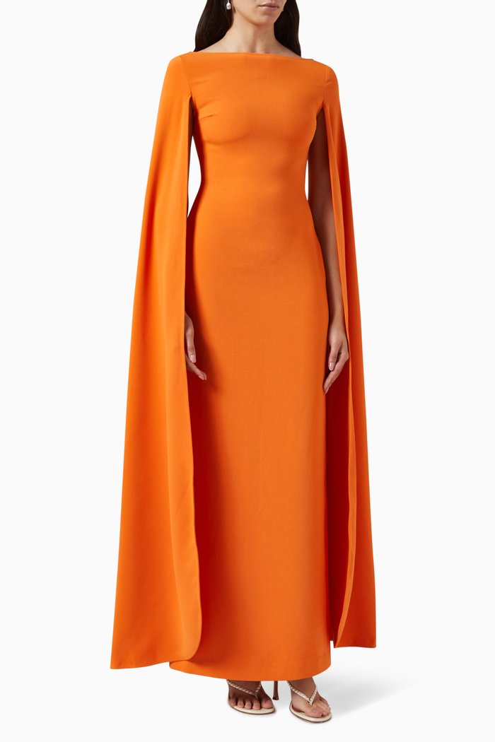 

Sadie Cape-sleeve Maxi Dress in Crepe, Orange