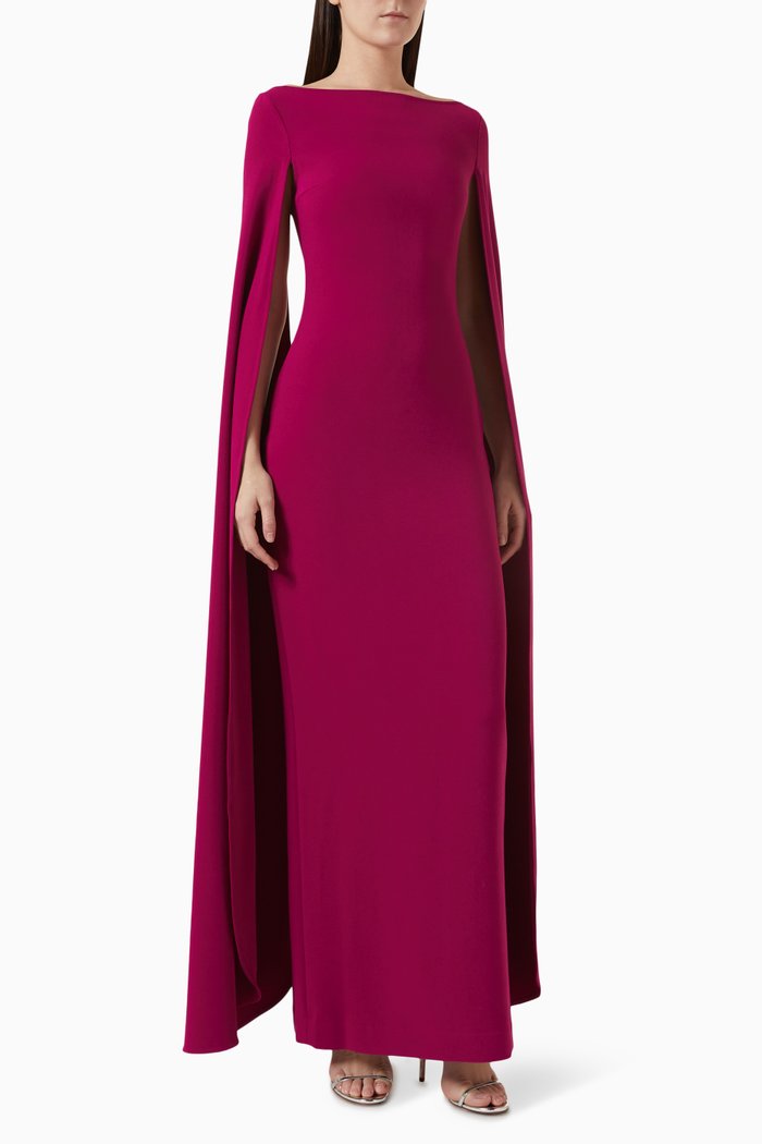 

Sadie Cape-sleeve Maxi Dress in Crepe, Purple
