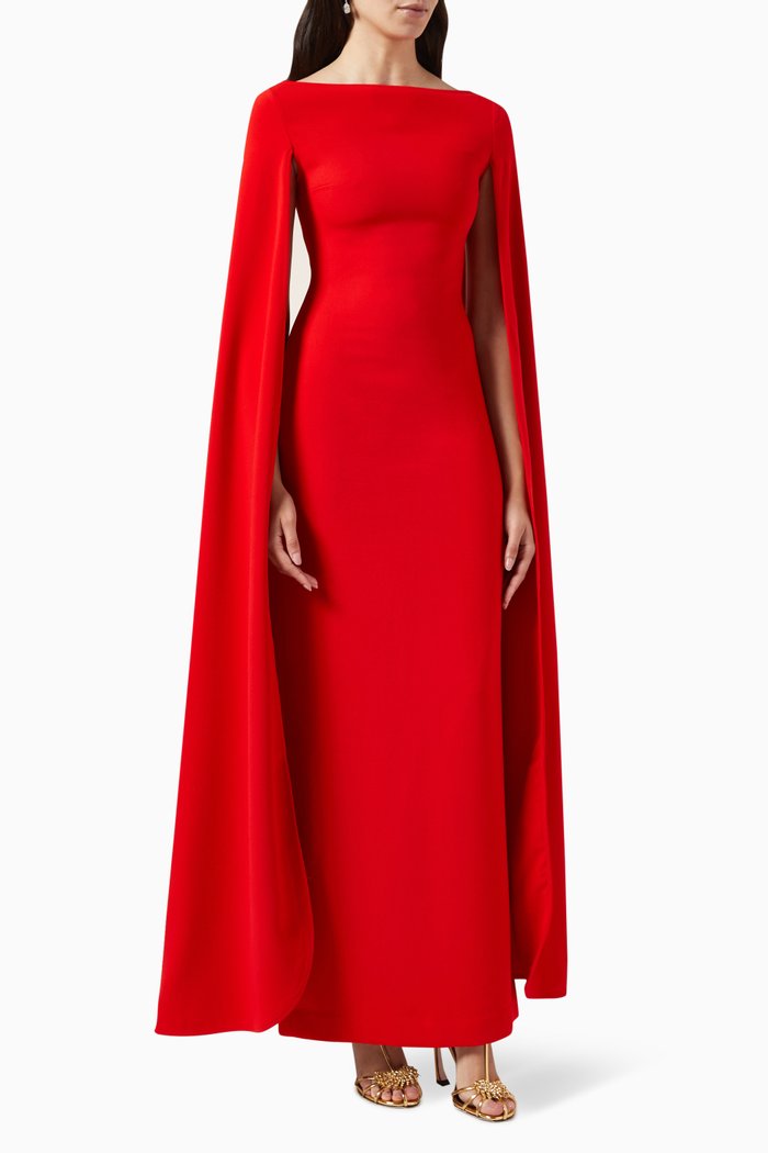 

Sadie Cape-sleeve Maxi Dress in Crepe, Red