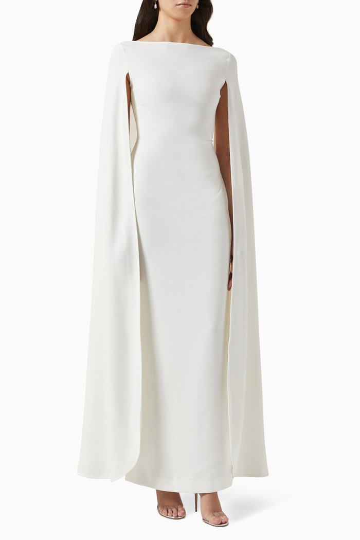 

Sadie Cape-sleeve Maxi Dress in Crepe, White
