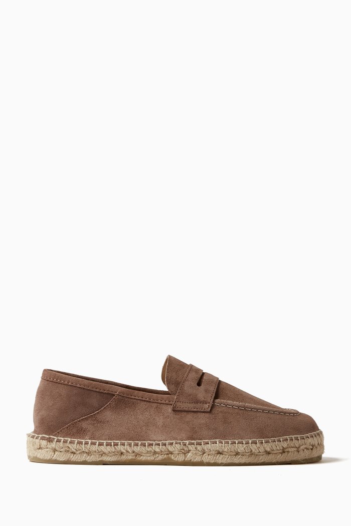 

Penny Loafer Espadrilles in Suede, Brown