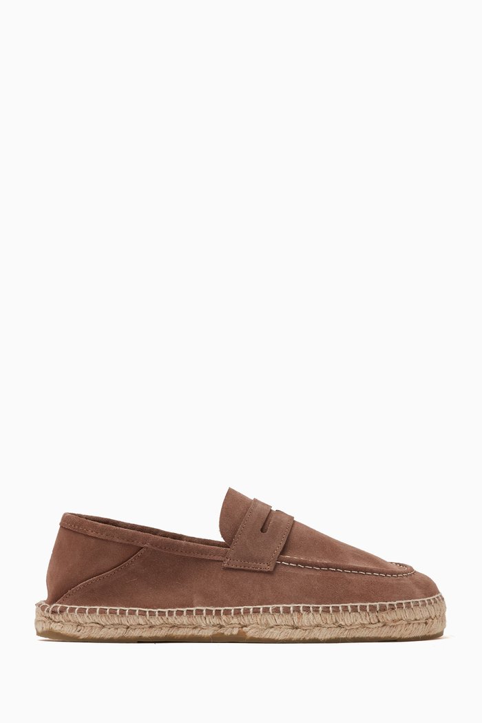 

Penny Loafer Espadrille in Suede, Brown