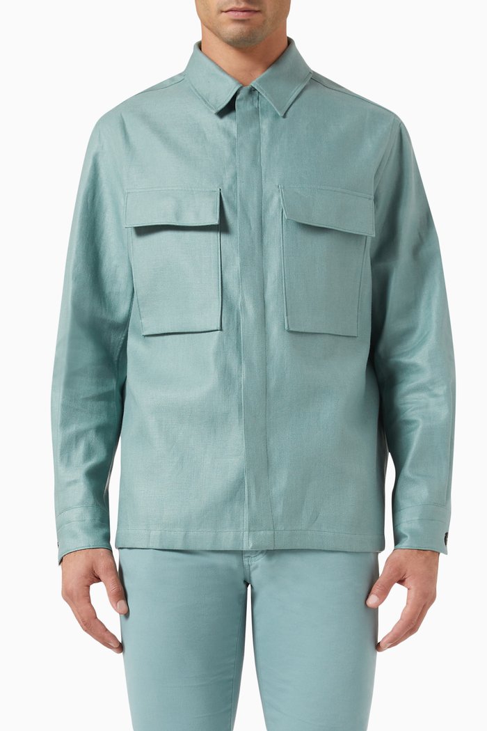 

Patch Pockets Overshirt in Linen, Blue