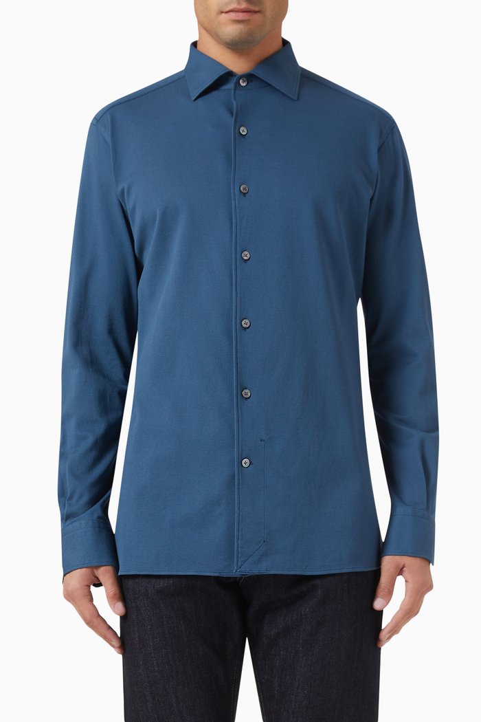 

Long-sleeve Shirt in Cotton Jersey, Blue
