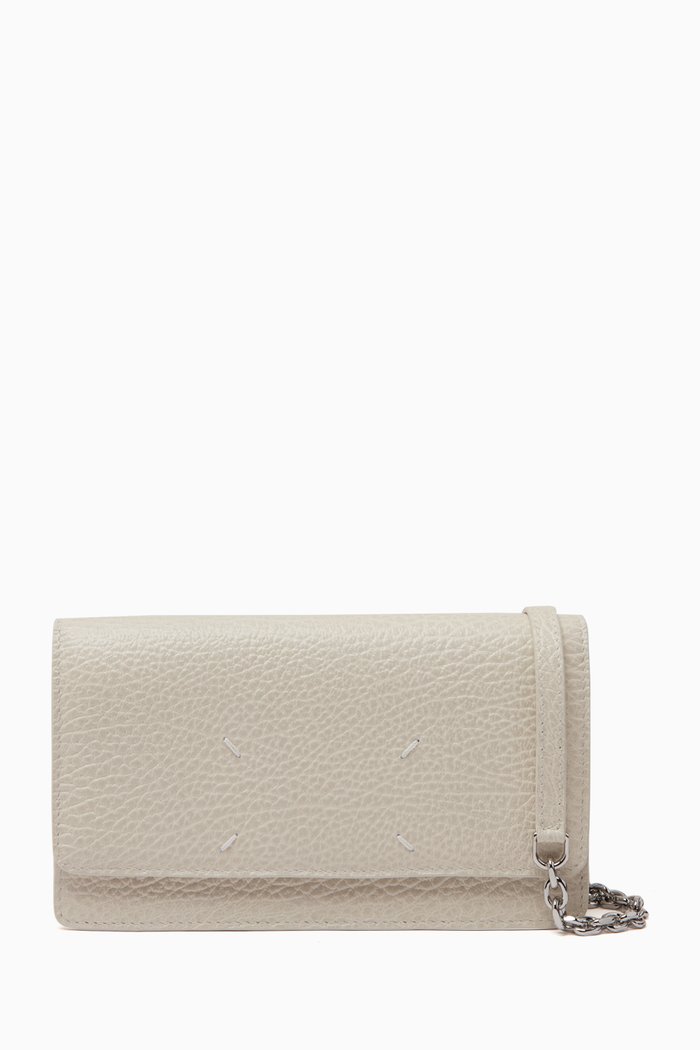 

Four-stitch Wallet on Chain in Leather, Grey