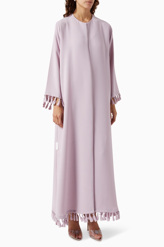 

Knotted Tassel-tipped Abaya in Crepe, Purple
