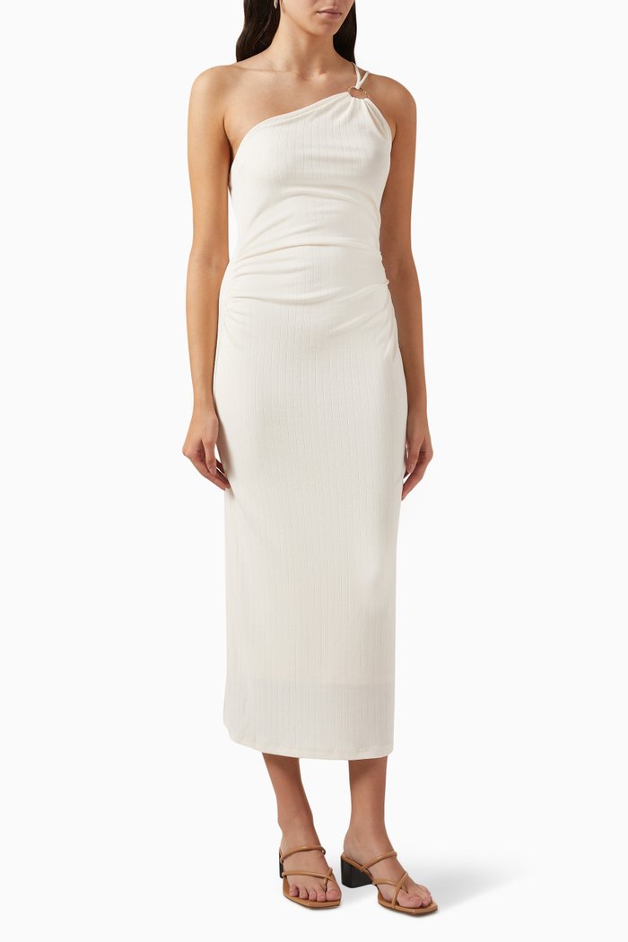 

Martha One-shoulder Midi Dress in Stretch-jersey, White