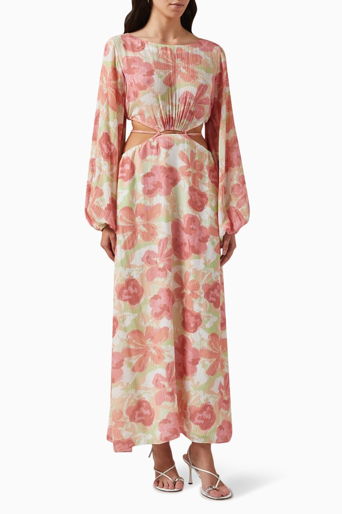 

Naomi Printed Cut-out Maxi Dress in Crinkled Viscose-blend, Pink