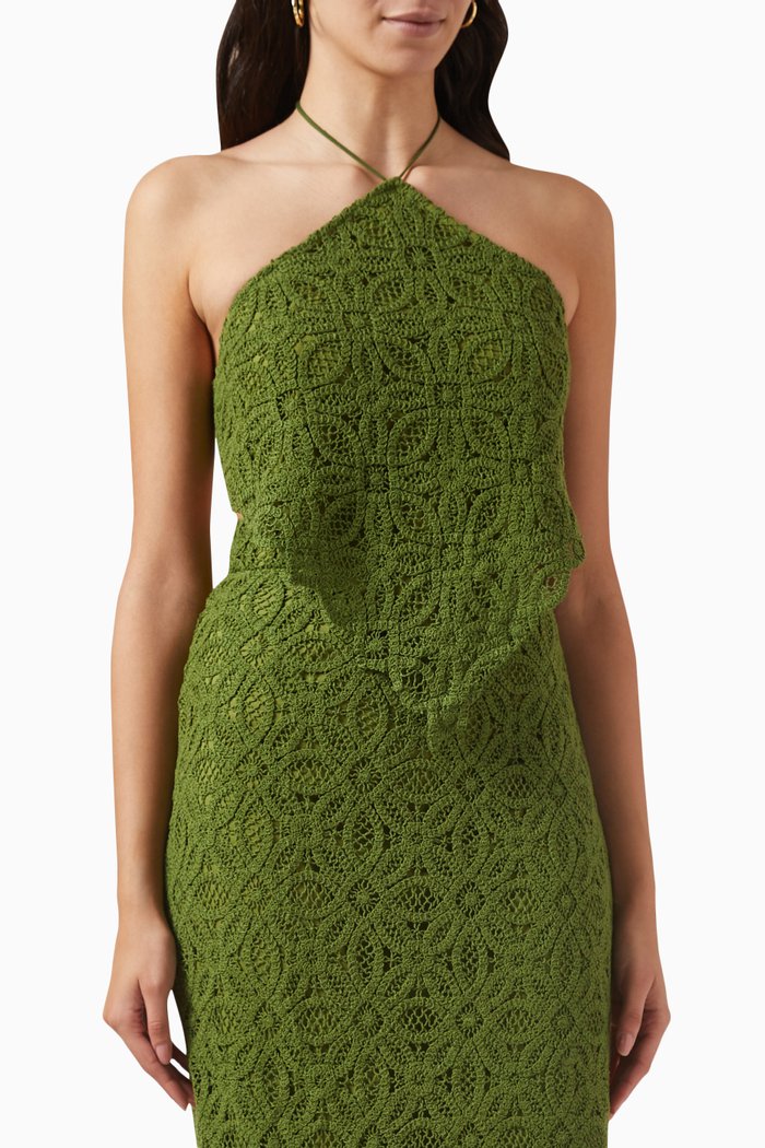 

Imogen Halter Crochet Top, Green
