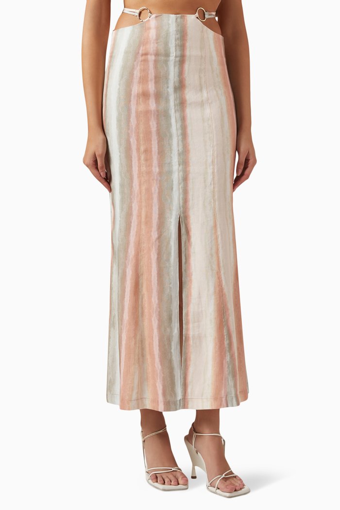 Jessica High-waist Midi Skirt in Linen-blend, Pink