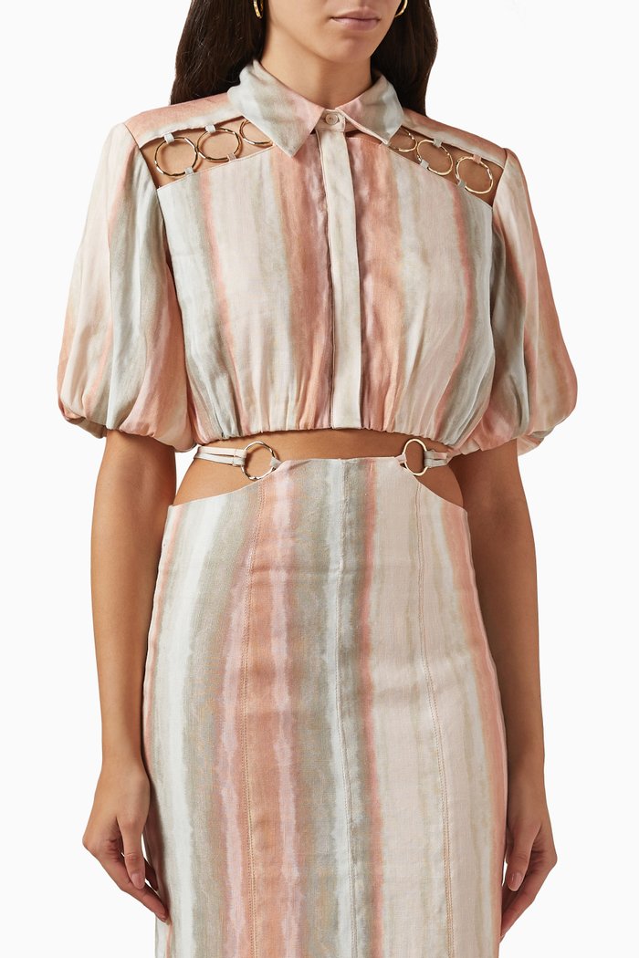 

Jessica Cut-out Crop Top in Linen-blend, Pink
