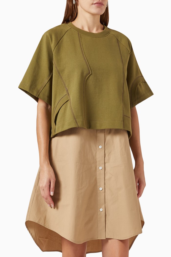 

Patched Sweatshirt Combo Dress in French Terry, Green