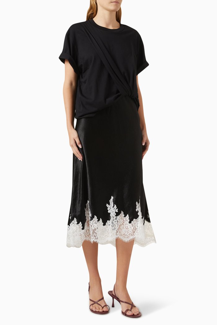 

Draped T-Shirt Slip Combo Dress in Jersey, Black