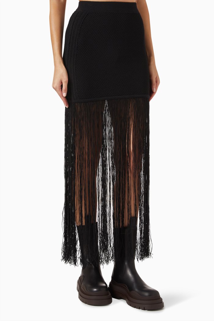 

Textured Fringe Skirt in Knit, Black
