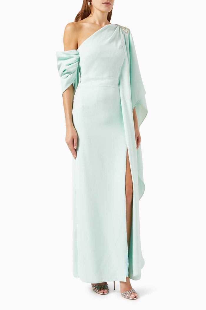 One-shoulder Gown, Green