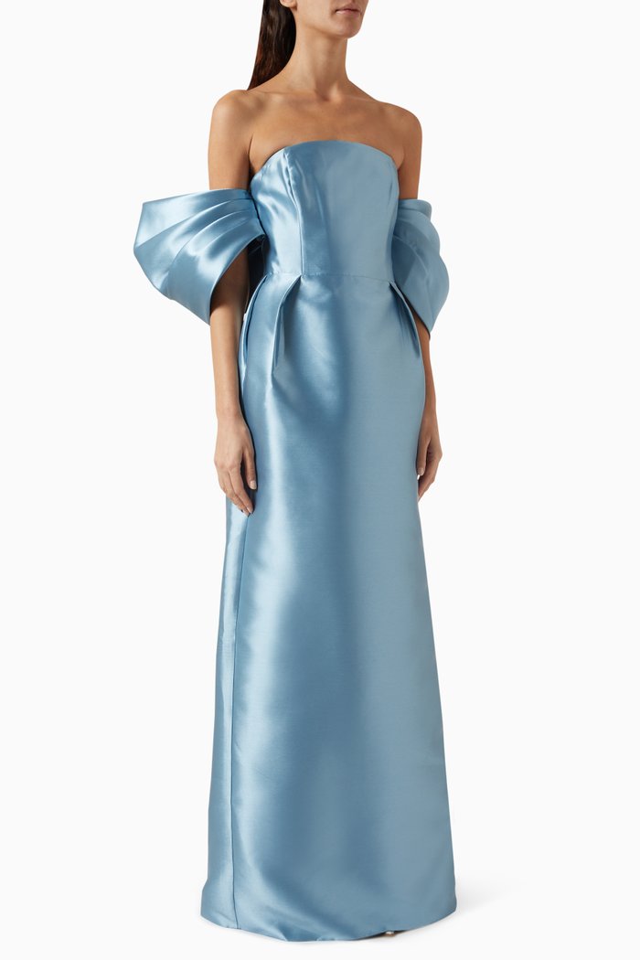 

Off-shoulder Gown in Satin, Blue