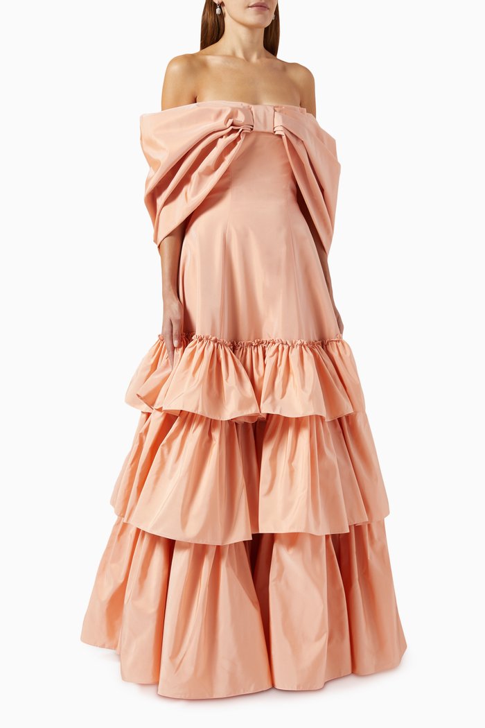 

Off-shoulder Belted Bow Maxi Dress, Pink