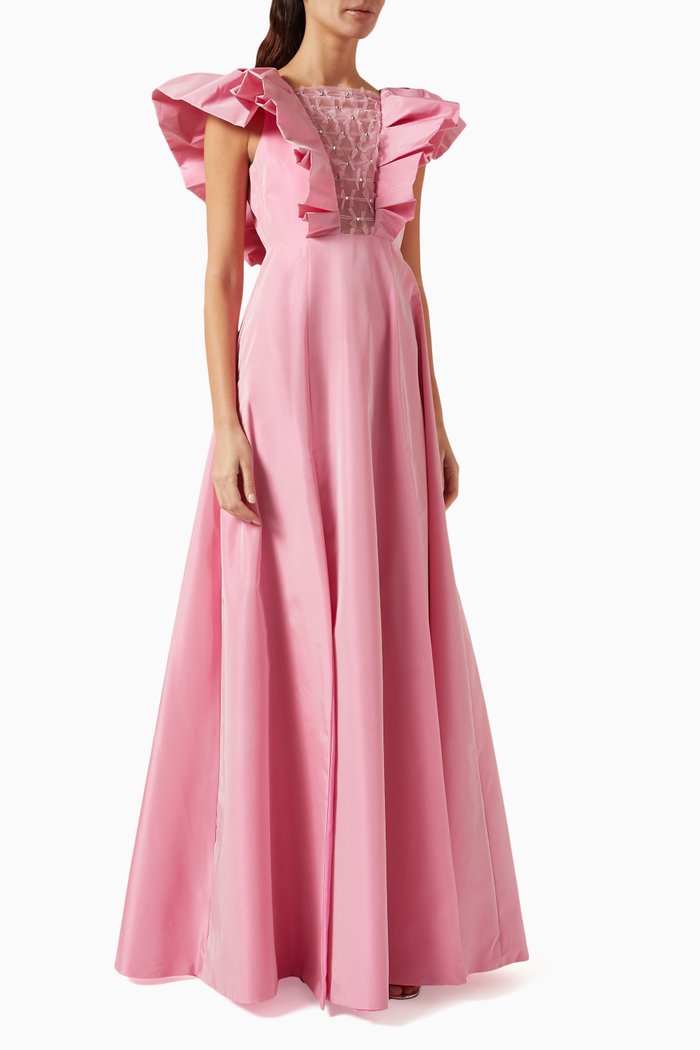 

Crystal-embellished Ruffle Maxi Dress, Pink