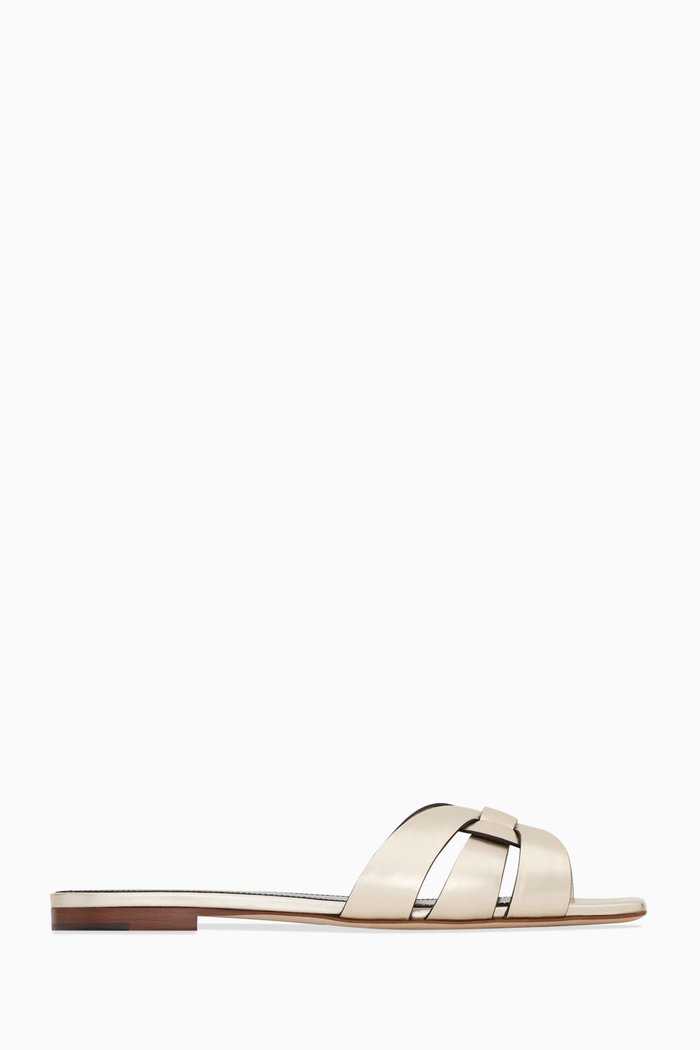 

Tribute Flat Sandals in Metallic Leather, Gold