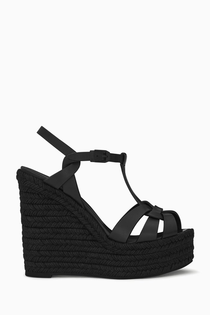 

Tribute Platform Espadrille Wedges in Smooth Leather, Black