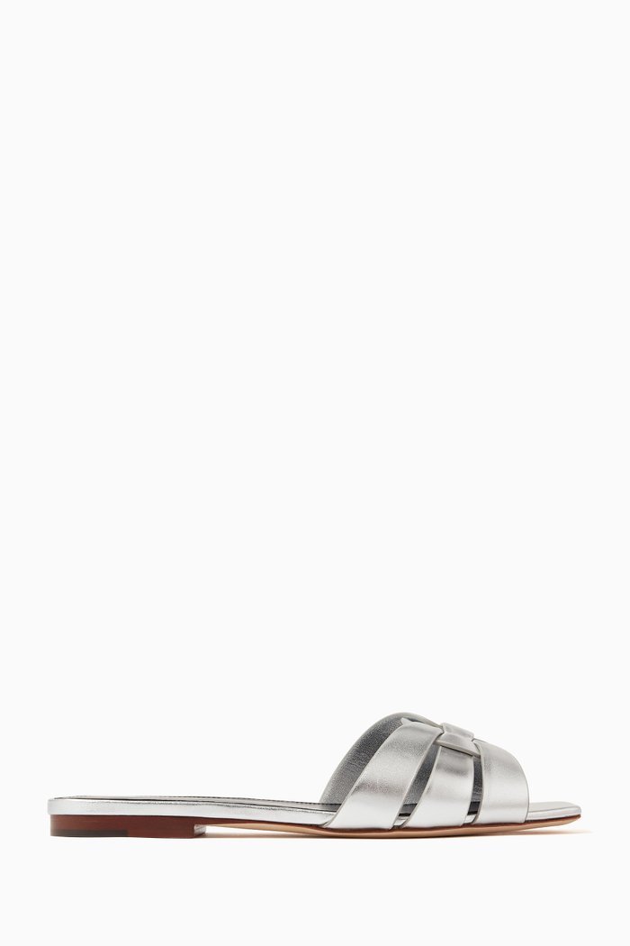 

Tribute Flat Sandals in Metallic Leather, Silver