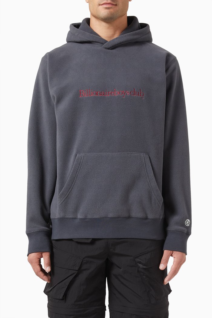 Embroidered Logo Hoodie in Fleece, Grey