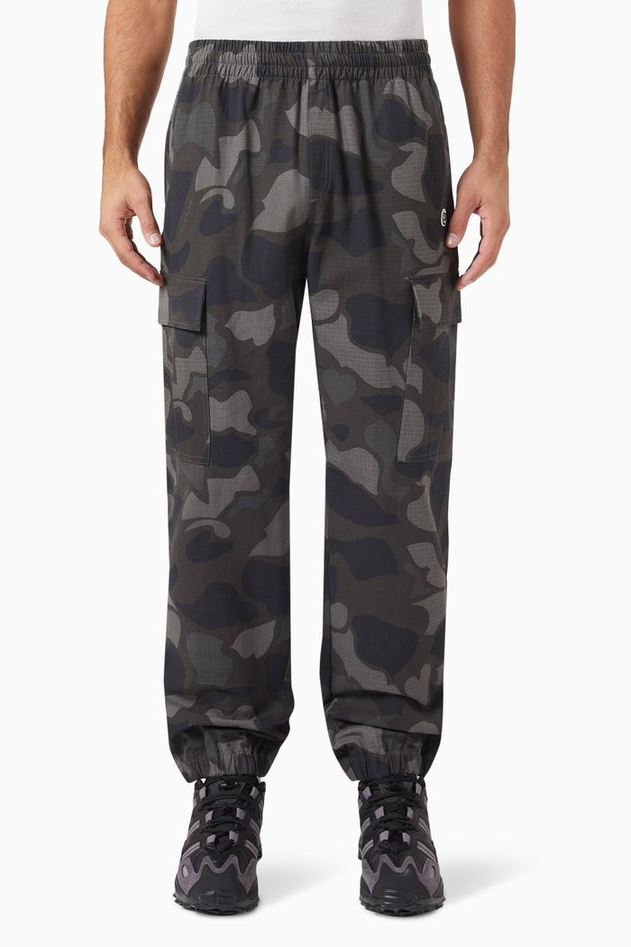 

Camo Print Cargo Pants in Cotton, Black