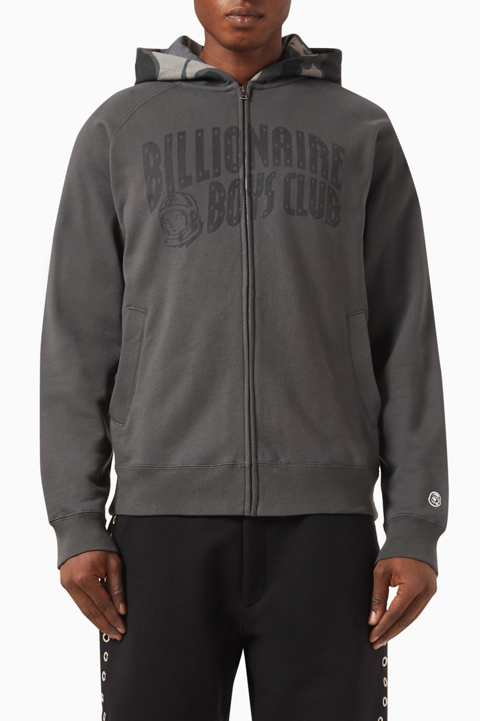 

Camo Arch Logo Zip-up Hoodie in Cotton, Grey