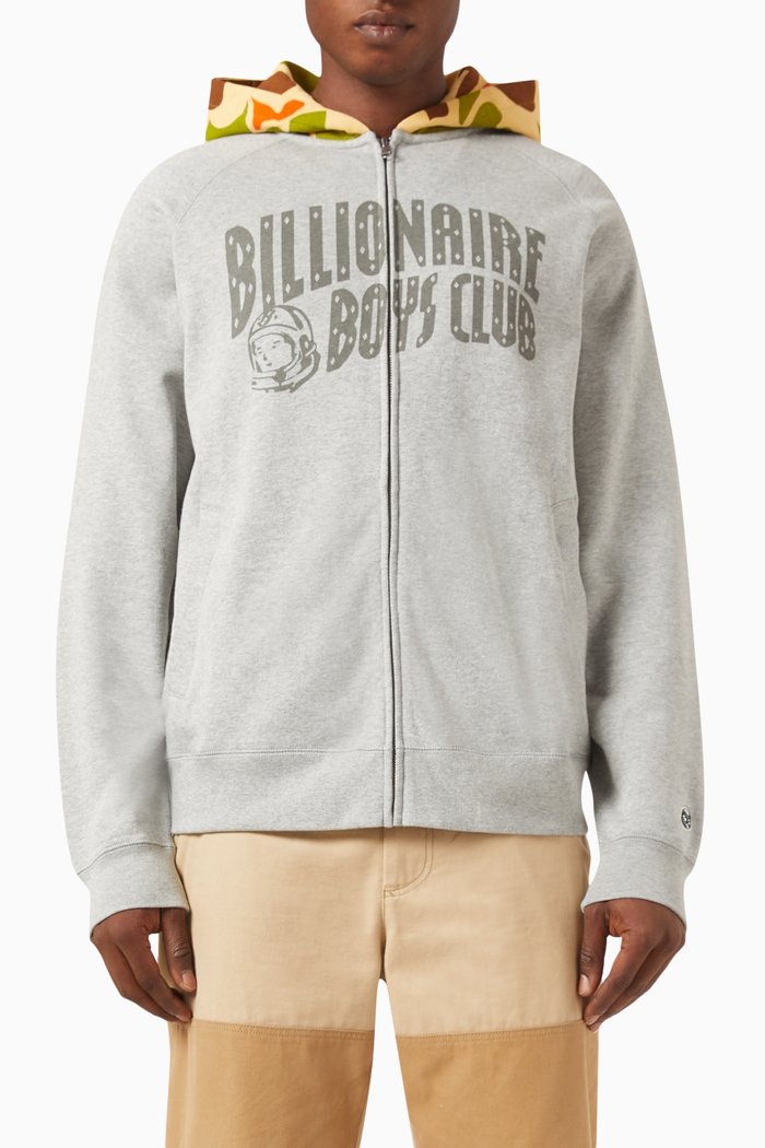 

Camo Arch Logo Zip-up Hoodie in Cotton, Grey