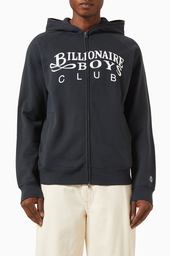 

Gentleman Logo Zip-up Hoodie in Cotton, Blue