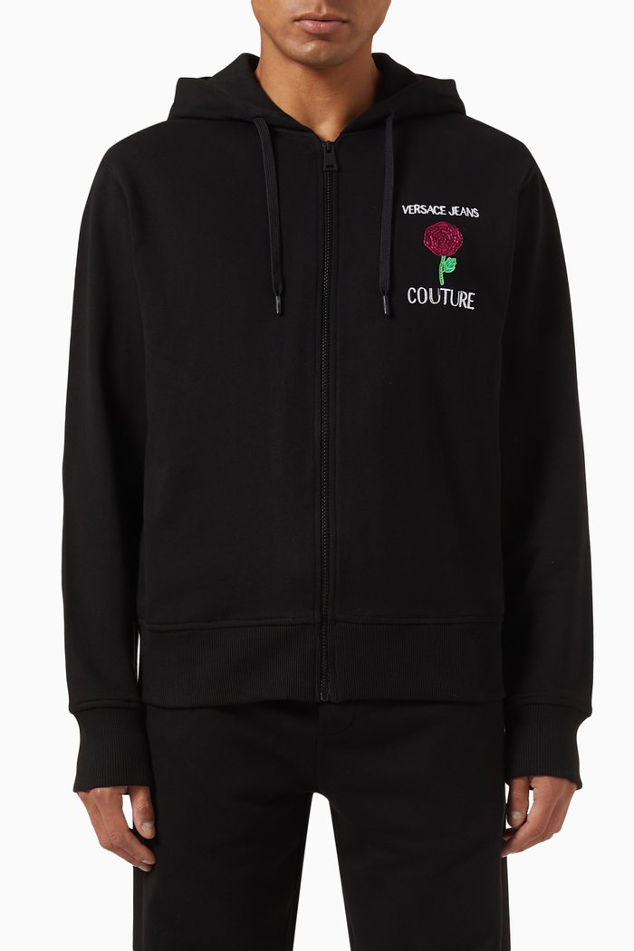 

Roses Logo Hoodie in Cotton Fleece, Black