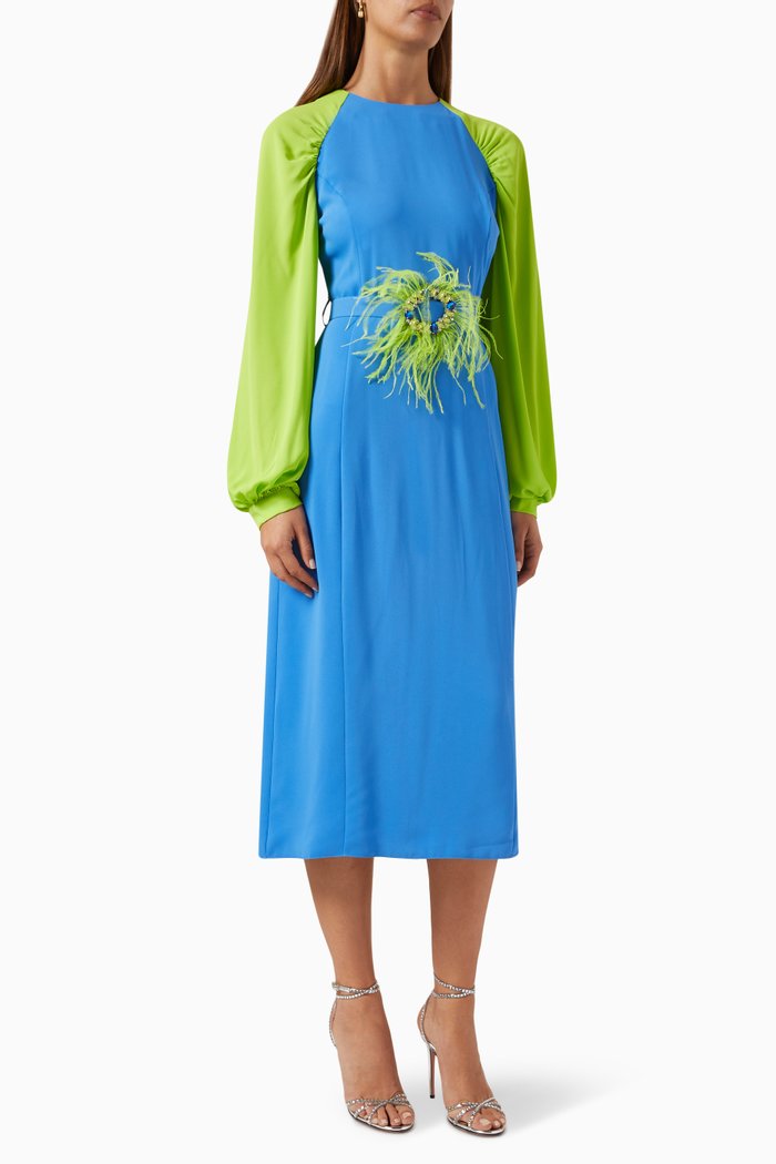 

Colour-block Embellished Midi Dress in Crepe, Blue