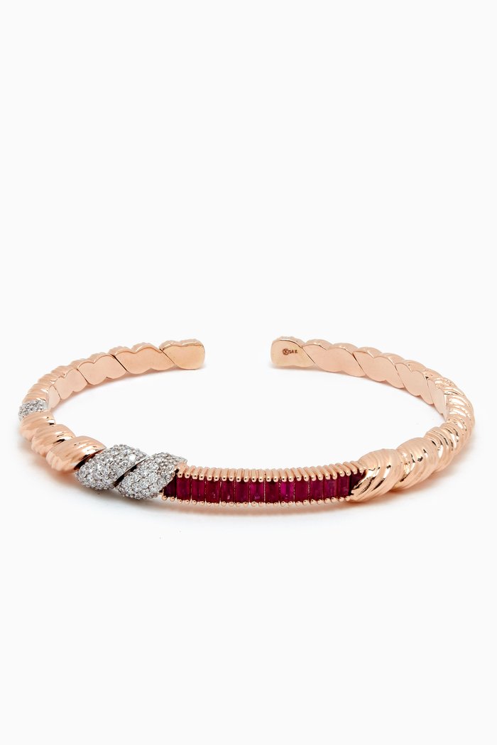 

Cordelia Diamond & Ruby Cuff in 14kt Rose Gold, Red