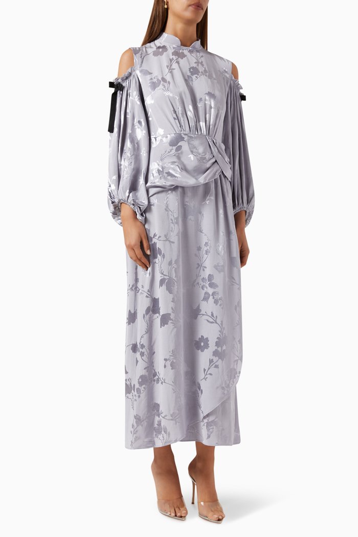 

Floral-print Cold-shoulder Maxi Dress in Jacquard, Purple