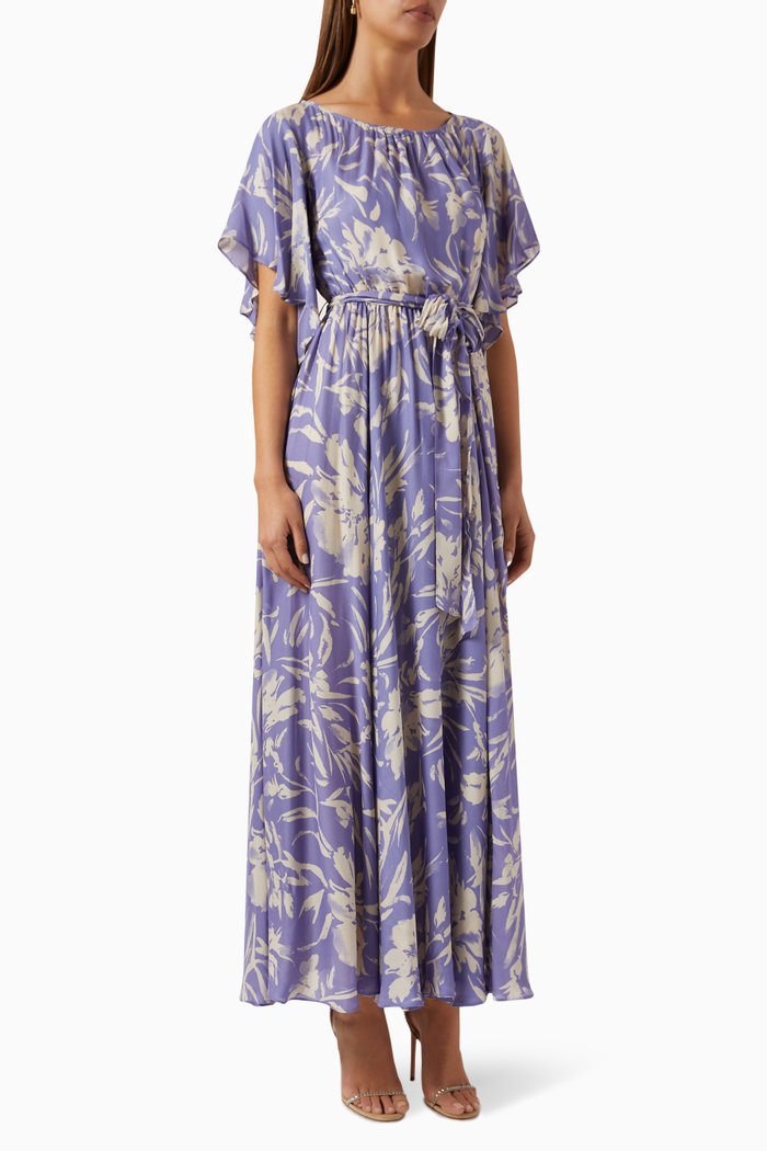 

Floral-print Maxi Dress in Crepe, Purple