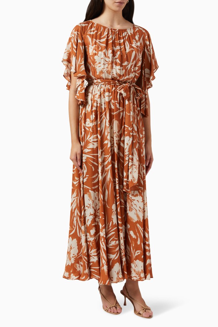 

Floral-print Maxi Dress in Crepe, Yellow