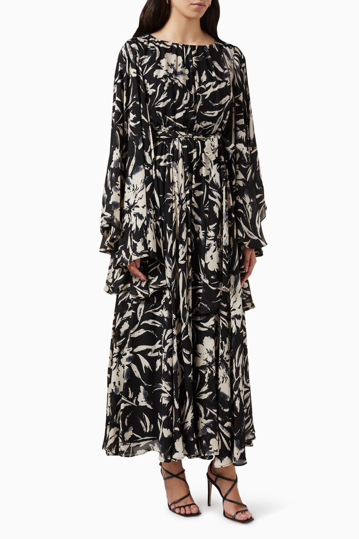 

Floral Maxi Dress in Chiffon, Black
