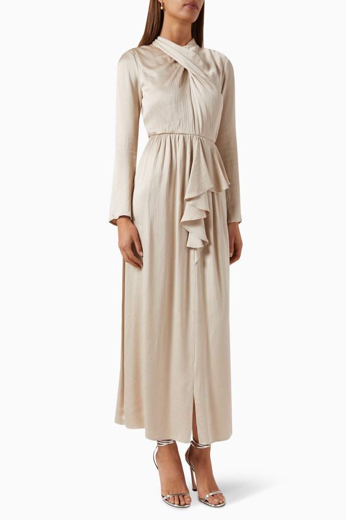 

Ruffled Halterneck Maxi Dress in Crepe, Neutral